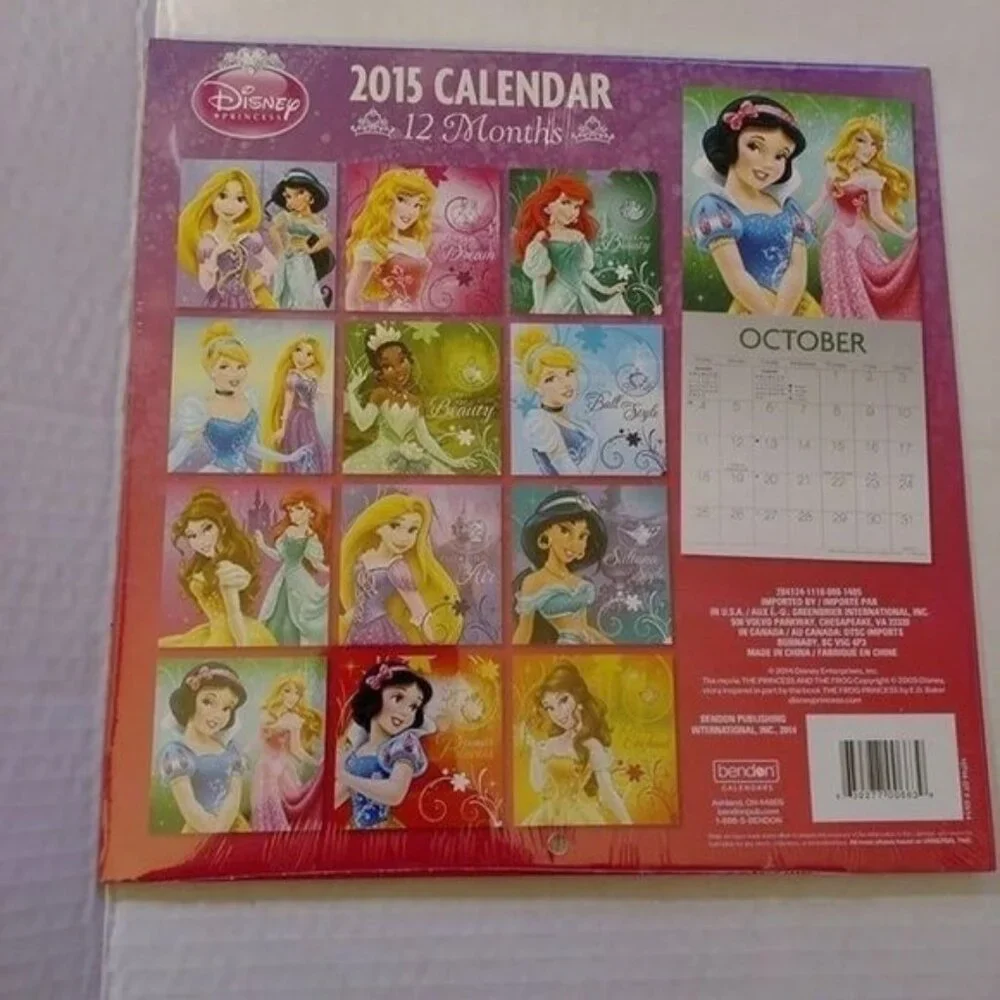 2015 DISNEY PRINCESS 12-MONTH WALL CALENDAR-SEALED-NEW-2015-VINTAGE